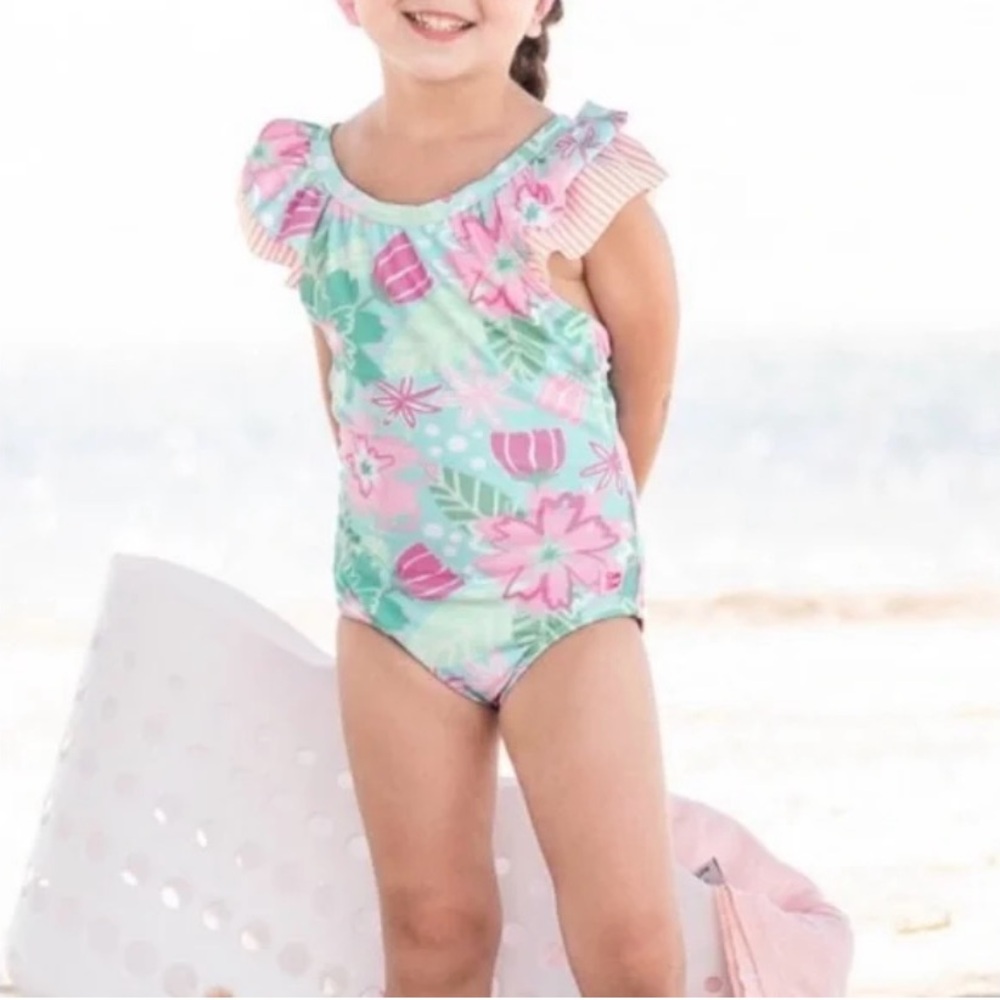 Ruffle Butts in bloom ruffle v-back one piece swimsuit Girls Size 7